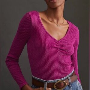 Anthropologie T.La Cinched V-Neck Top Size Medium